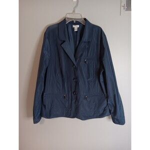 Chicos Lightweight Jacket Button Up Polyester Blue Sz 3 Womens Large